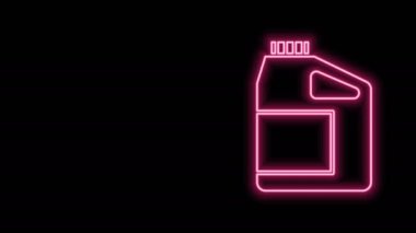 Siyah arka planda izole edilmiş motor makine yağı ikonu için parlayan neon hattı kutusu. Benzin bidonu. Yağ değiştirme ve onarım servisi. Motor yağı işareti. 4K Video hareketli grafik canlandırması