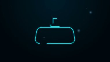 Parlak neon çizgili araba aynası ikonu siyah arkaplanda izole edildi. 4K Video hareketli grafik canlandırması