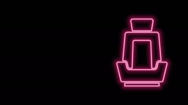 Parlayan neon çizgili araç koltuğu simgesi siyah arkaplanda izole edildi. Araba koltuğu. 4K Video hareketli grafik canlandırması
