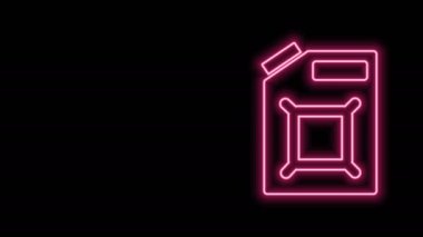 Siyah arka planda izole edilmiş benzin ikonu için parlayan neon hattı kutusu. Dizel gaz ikonu. 4K Video hareketli grafik canlandırması