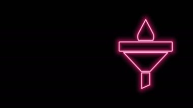 Parlayan neon hattı huni veya filtre ve motor yağı damlası simgesi siyah arkaplanda izole edildi. 4K Video hareketli grafik canlandırması