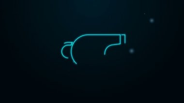 Parlayan neon hattı Whistle simgesi siyah arkaplanda izole edildi. Hakem sembolü. Spor ve spor burcu. 4K Video hareketli grafik canlandırması