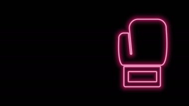 Parlayan neon hattı boks eldiveni simgesi siyah arkaplanda izole edildi. 4K Video hareketli grafik canlandırması