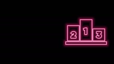 Siyah arka planda izole edilmiş parlak neon çizgili spor ödüllü podyum ikonu. 4K Video hareketli grafik canlandırması