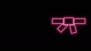 Parlayan neon çizgisi Siyah karate kuşağı simgesi siyah arkaplanda izole edildi. 4K Video hareketli grafik canlandırması