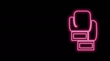 Parlayan neon hattı boks eldiveni simgesi siyah arkaplanda izole edildi. 4K Video hareketli grafik canlandırması