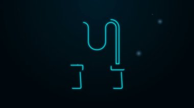 Parlayan neon hattı atlama ipi simgesi siyah arkaplanda izole edildi. İp atlıyorum. Spor malzemeleri. 4K Video hareketli grafik canlandırması