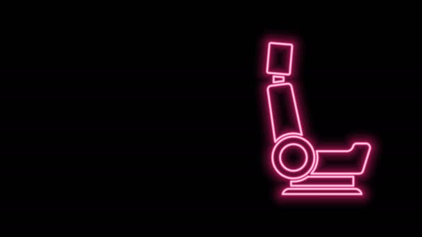 Gloeiende neon lijn Autostoel pictogram geïsoleerd op zwarte achtergrond. Auto fauteuil. 4K Video motion grafische animatie — Stockvideo
