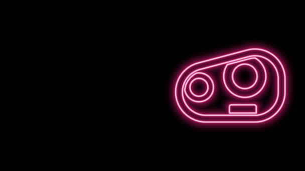 Linia luminoasă de neon Pictograma farurilor auto izolată pe fundal negru. 4K Animație grafică în mișcare video — Videoclip de stoc