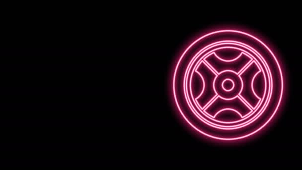 Glowing neon line Car wheel icon isolated on black background. 4K Video motion graphic animation — Stock Video