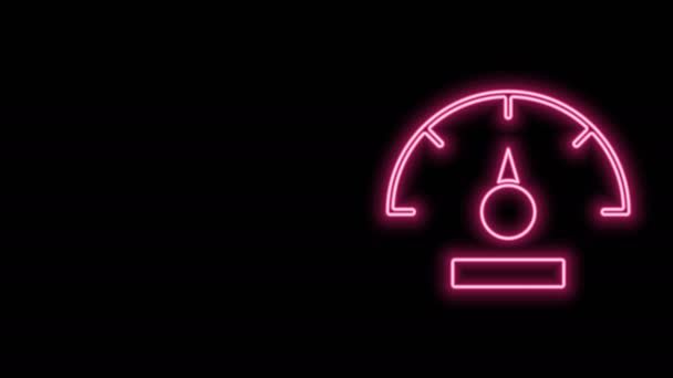 Icona fluorescente al neon Tachimetro isolato su sfondo nero. Animazione grafica 4K Video motion — Video Stock