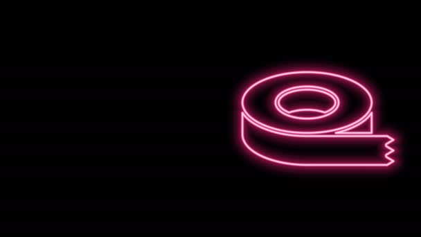 Gloeiende neon lijn Scotch tape icoon geïsoleerd op zwarte achtergrond. Isolatietape. 4K Video motion grafische animatie — Stockvideo