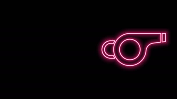 Glowing neon line Whistle icon isolated on black background. Simbol wasit. Fitness dan tanda olahraga. Animasi grafis gerak Video 4K — Stok Video