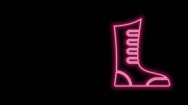 Gloeiende neon lijn Sport boksschoenen pictogram geïsoleerd op zwarte achtergrond. Worstelschoenen. 4K Video motion grafische animatie — Stockvideo