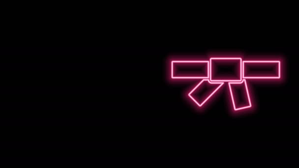 Świecąca neonowa linia Czarna ikona pasa karate odizolowana na czarnym tle. 4K Animacja graficzna ruchu wideo — Wideo stockowe