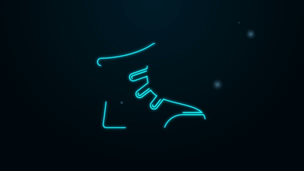 Leuchtende Neon-Linie Sport Boxschuhe Symbol isoliert auf schwarzem Hintergrund. Wrestlingschuhe. 4K Video Motion Grafik Animation — Stockvideo