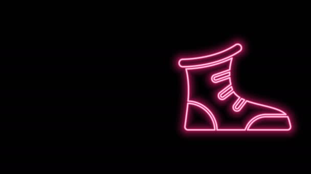 Ragyogó neon vonal Sport boksz cipő ikon elszigetelt fekete háttérrel. Birkózó cipő. 4K Videó mozgás grafikus animáció — Stock videók
