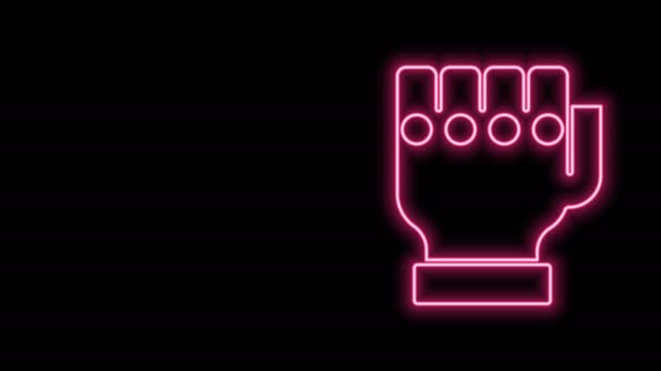 Leuchtendes neonfarbenes MMA Handschuh-Symbol isoliert auf schwarzem Hintergrund. Sportliche Zubehör Kämpfer. Kriegerhandschuhe. 4K Video Motion Grafik Animation — Stockvideo