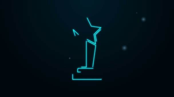 Glow néon ligne Award tasse icône isolée sur fond noir. Symbole du trophée gagnant. Trophée de championnat ou compétition. Signe d'accomplissement sportif. Animation graphique de mouvement vidéo 4K — Video