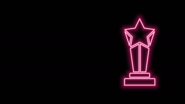Glödande neon line Award cup ikon isolerad på svart bakgrund. Vinnartrofésymbol. Mästerskaps- eller tävlingstrofé. Sportprestation tecken. 4K Video motion grafisk animation — Stockvideo