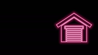 Parlayan neon hattı Garaj simgesi siyah arkaplanda izole edildi. 4K Video hareketli grafik canlandırması