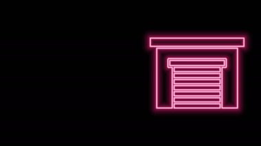 Parlayan neon hattı Garaj simgesi siyah arkaplanda izole edildi. 4K Video hareketli grafik canlandırması