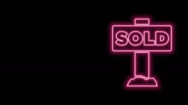 Siyah arkaplanda izole edilmiş metin satışı simgesi ile parlayan neon hattı asılı işareti. Çıkartma satıldı. Tabela satıldı. 4K Video hareketli grafik canlandırması