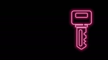 Parlayan neon hattı ev anahtarı simgesi siyah arkaplanda izole edildi. 4K Video hareketli grafik canlandırması