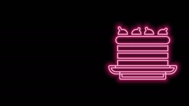 Parlayan neon hattı Kek simgesi siyah arkaplanda izole edildi. Doğum günün kutlu olsun. 4K Video hareketli grafik canlandırması