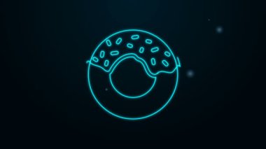 Siyah arka planda izole edilmiş tatlı jöleli neon çizgili donut. 4K Video hareketli grafik canlandırması