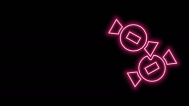 Parlayan neon hattı Candy simgesi siyah arkaplanda izole edildi. 4K Video hareketli grafik canlandırması