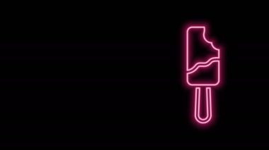 Parlayan neon hattı siyah arka planda izole edilmiş çubuk ikonunda dondurma. Güzel sembol. 4K Video hareketli grafik canlandırması