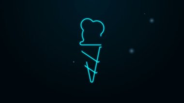 Siyah zemin üzerinde izole edilmiş waffle konisi ikonunda parlayan neon çizgisi dondurma. Güzel sembol. 4K Video hareketli grafik canlandırması