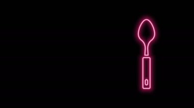 Parlayan neon hattı kaşık simgesi siyah arkaplanda izole edildi. Mutfak aletleri. Çatal bıçak seti. 4K Video hareketli grafik canlandırması