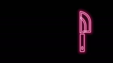 Parlayan neon çizgili bıçak simgesi siyah arkaplanda izole edildi. Çatal bıçak sembolü. 4K Video hareketli grafik canlandırması
