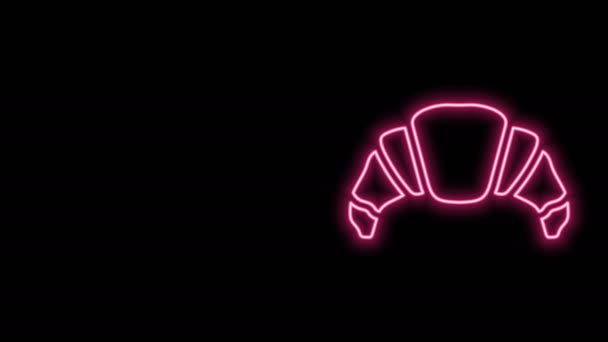 Λαμπερό νέον γραμμή Croissant εικονίδιο απομονώνονται σε μαύρο φόντο. 4K Γραφική κίνηση κίνησης βίντεο — Αρχείο Βίντεο