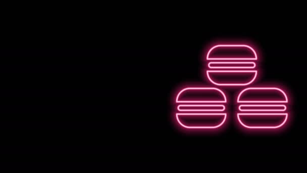 Linha de néon brilhante ícone de cookie Macaron isolado no fundo preto. Macaroon padaria doce. Animação gráfica em movimento de vídeo 4K — Vídeo de Stock