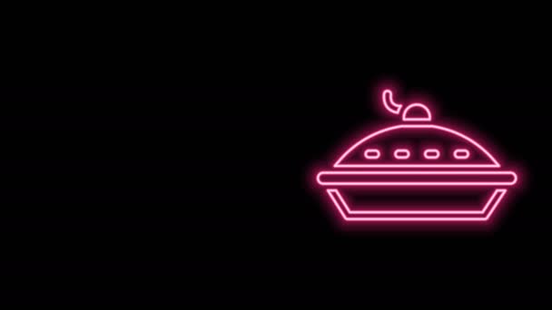 Ragyogó neon vonal Házi pite ikon elszigetelt fekete háttérrel. 4K Videó mozgás grafikus animáció — Stock videók