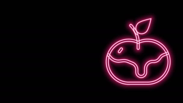 Leuchtende Neon-Linie Apple in Karamell-Symbol isoliert auf schwarzem Hintergrund. 4K Video Motion Grafik Animation — Stockvideo