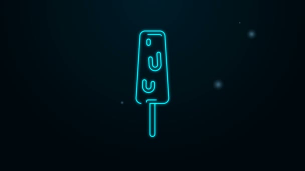 Linha de néon brilhante Sorvete no ícone de vara isolado no fundo preto. Símbolo doce. Animação gráfica em movimento de vídeo 4K — Vídeo de Stock