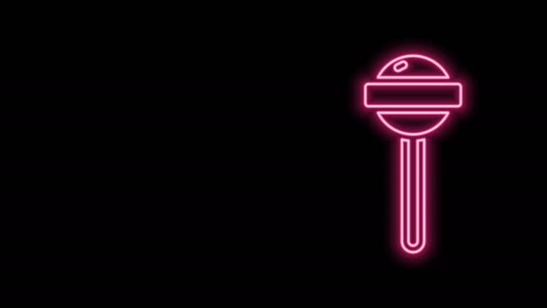 Светящаяся неоновая линия иконка Lollipop выделена на черном фоне. Еда, восхитительный символ. Видеографическая анимация 4K — стоковое видео