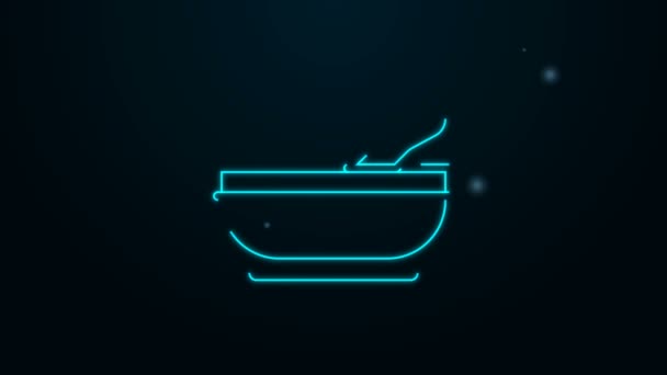 Glowing neon line Mortar and pestle icon isolated on black background. 4K Video motion graphic animation — Stock Video