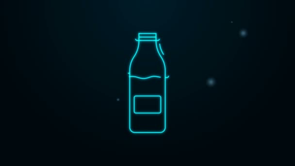 Linha de néon brilhante Frasco de vidro fechado com ícone de leite isolado no fundo preto. Animação gráfica em movimento de vídeo 4K — Vídeo de Stock