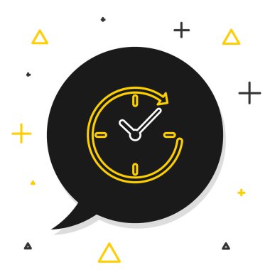 Beyaz arkaplanda ok simgesi olan çizgi saati izole edildi. Zaman sembolü. Saat yönünde döndürme simgesi ok ve zaman. Renkli taslak konsepti. Vektör