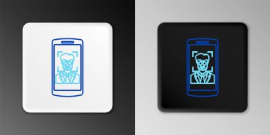 Cep telefonu ve yüz tanıma simgesi gri arkaplanda izole edildi. Yüz tanımlama simgesi. Yüz tanıma. Siber güvenlik. Renkli taslak konsepti. Vektör