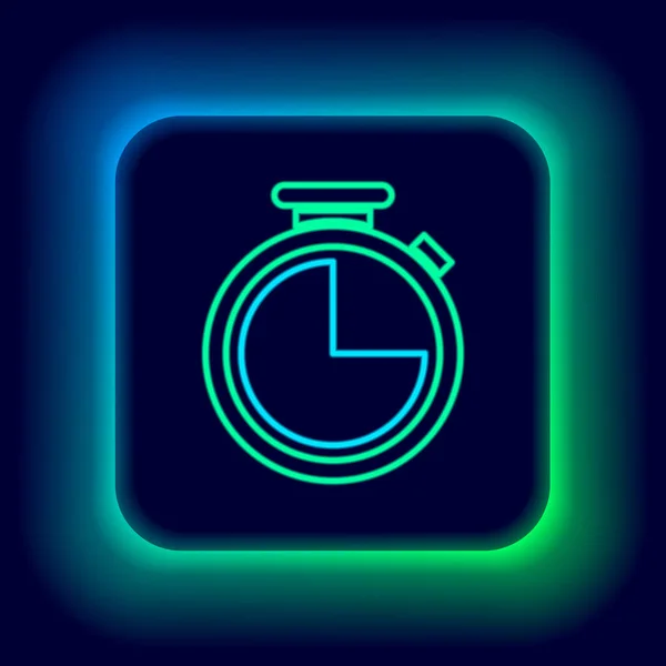 Glowing Neon Line Stopwatch Icon Isolated Black Background Time Timer — Stock Vector