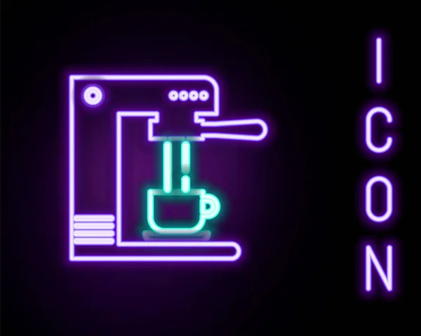 Leuchtende Neon Linie Kaffeemaschine Und Kaffeetasse Symbol Isoliert Auf Schwarzem — Stockvektor