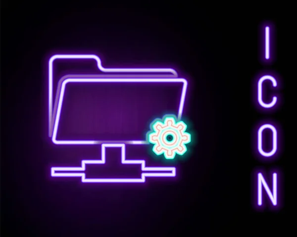 Świecąca Neonowa Ikona Folderu Ustawień Ftp Odizolowana Czarnym Tle Aktualizacja — Wektor stockowy