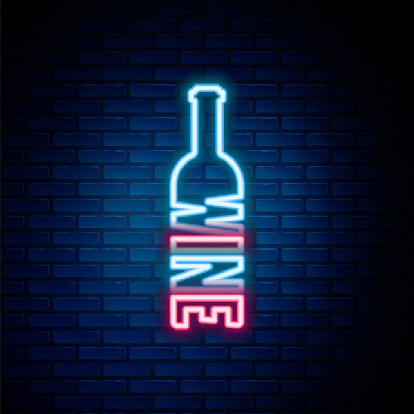 Świecące Neon Linii Butelka Ikony Wina Izolowane Tle Cegły Ściany — Wektor stockowy