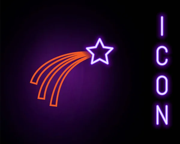 Leuchtende Neon Linie Sternschnuppen Symbol Isoliert Auf Schwarzem Hintergrund Sternschnuppe — Stockvektor